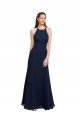 Best High Halter Fit and Flare Long Chiffon Prom Dress with Criss Cross Low Back UK