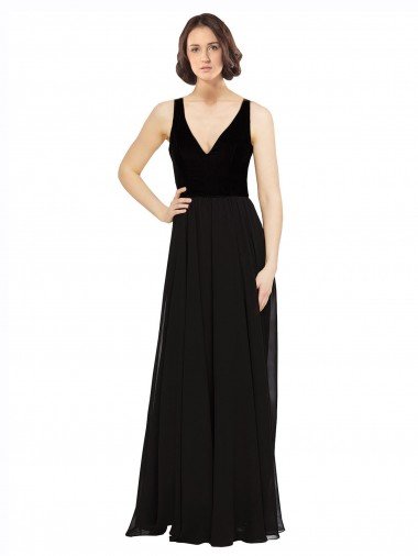 Best Stretch Velvet and Chiffon Prom Dress with V-Neckline UK