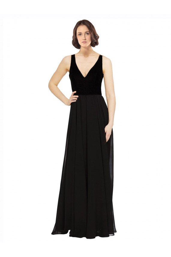 Best Stretch Velvet and Chiffon Prom Dress with V-Neckline UK