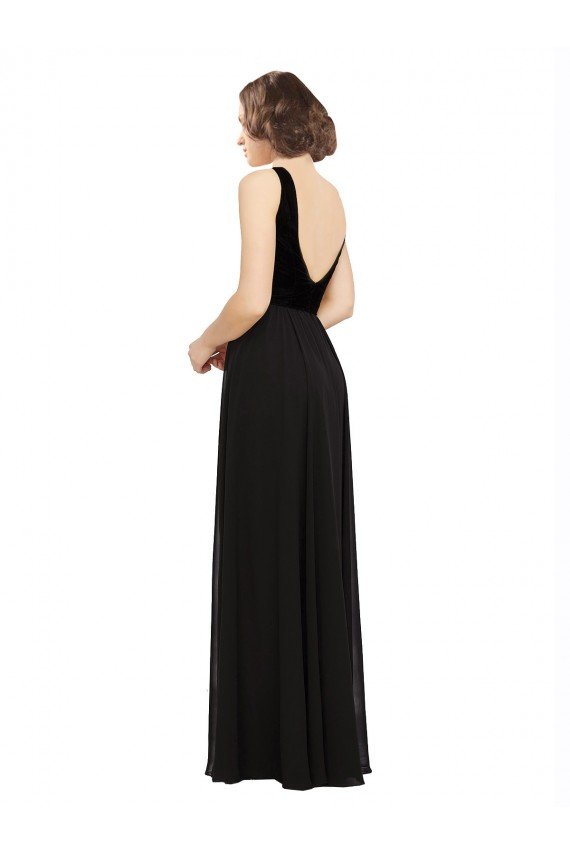 Best Stretch Velvet and Chiffon Prom Dress with V-Neckline UK