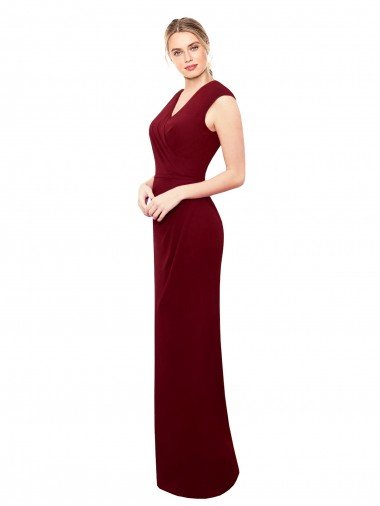 Best Cap Sleeves Chiffon Prom Dress with Pleated V-Neck Bodice UK