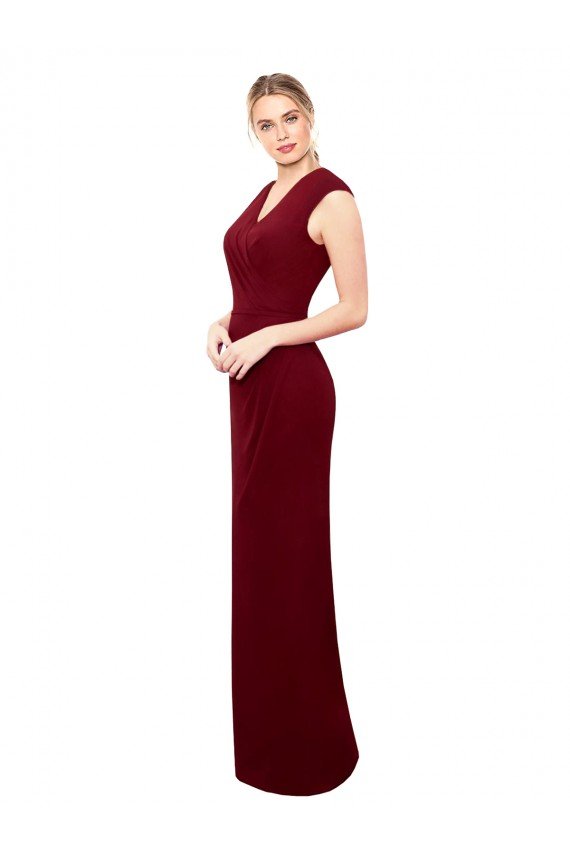 Best Cap Sleeves Chiffon Prom Dress with Pleated V-Neck Bodice UK