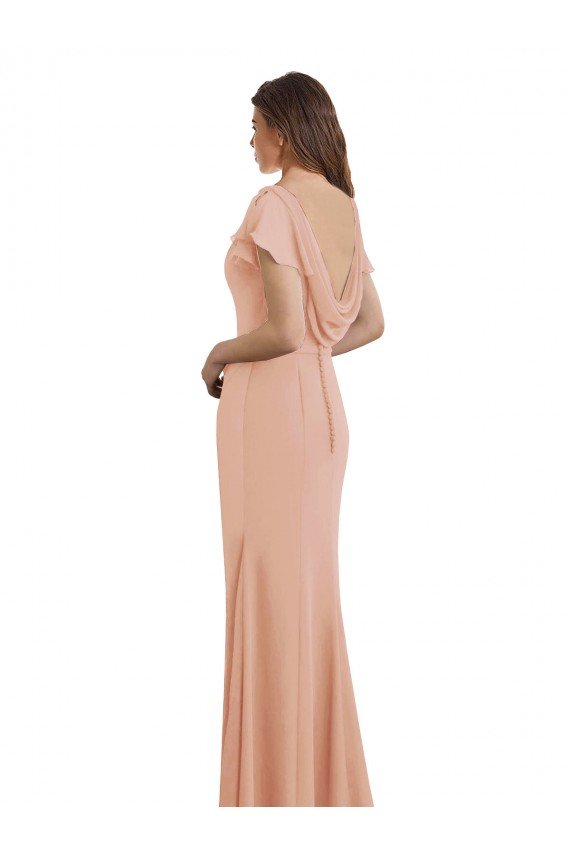 Best Cap Sleeves Long Chiffon Prom Dress with Low V-Back UK