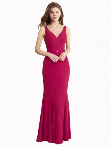 Best V-Neck Mermaid Chiffon Prom Dress with V-Back and Belt UK