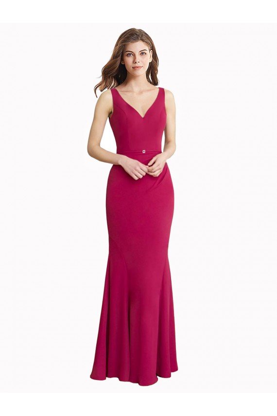 Best V-Neck Mermaid Chiffon Prom Dress with V-Back and Belt UK