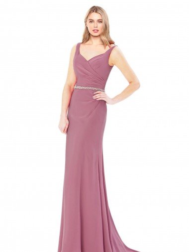 Best Long Slim Chiffon Prom Dress with Beaded Waist UK
