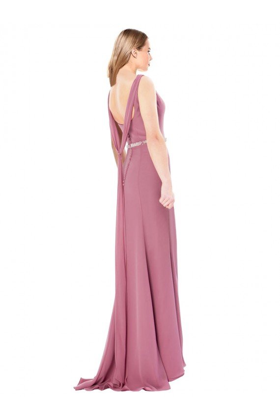 Best Long Slim Chiffon Prom Dress with Beaded Waist UK