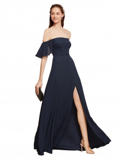 Best Off the Shoulder Floaty Sleeves Chiffon Prom Dress with High Slit UK