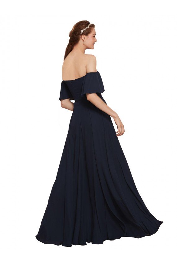 Best Off the Shoulder Floaty Sleeves Chiffon Prom Dress with High Slit UK