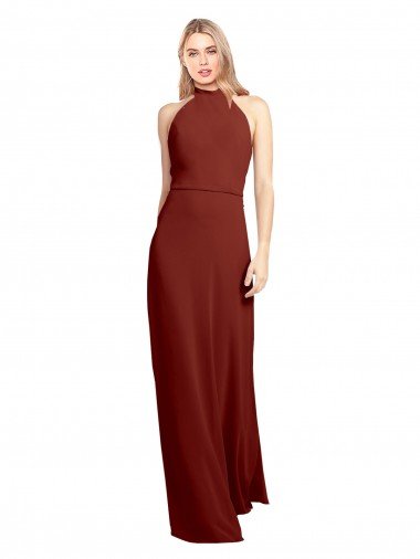 Best Slim High Neck Halter Fitted Open Back Chiffon Prom Dress UK