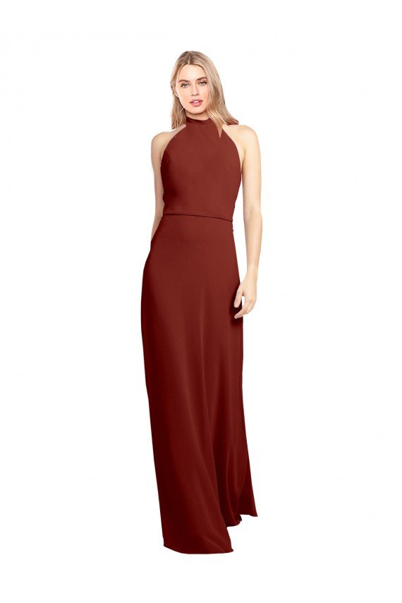 Best Slim High Neck Halter Fitted Open Back Chiffon Prom Dress UK