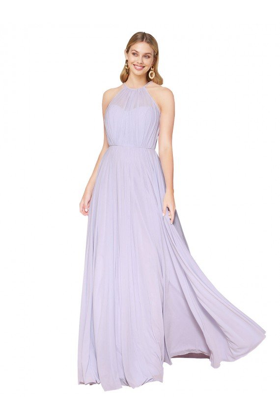 Best High Neck Halter Shirred Chiffon Prom Dress UK