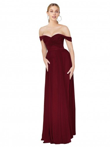 Best Shirred Sweetheat Neckline Off the Shoulder Long Chiffon Prom Dress UK