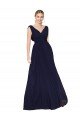 Best Draped Long V-Neck Floor Length Chiffon Prom Dress UK