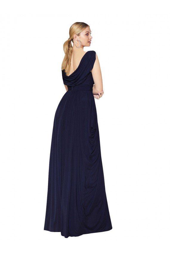Best Draped Long V-Neck Floor Length Chiffon Prom Dress UK