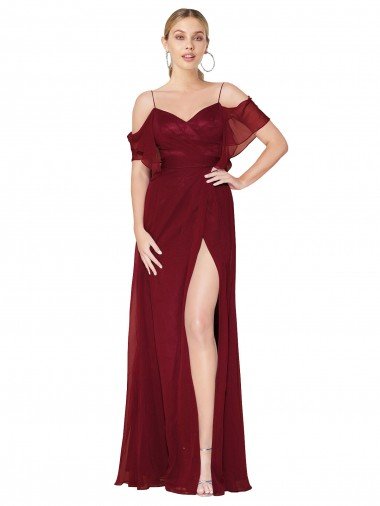 Best Cold Shoulder Long Mermaid Chiffon Prom Dress with Straps UK