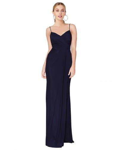 Best Draped Spaghetti Straps Long Chiffon Mermaid Prom Dress UK