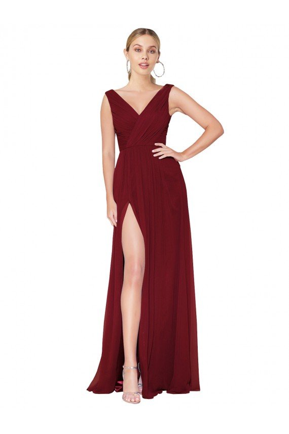 Best Draped Mermaid Long V-Neck Chiffon Prom Dress with High Slit UK