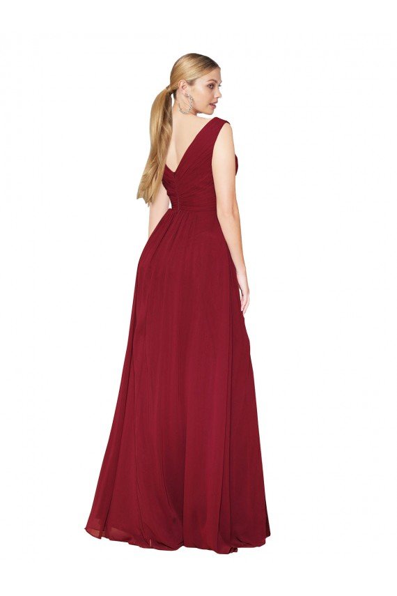 Best Draped Mermaid Long V-Neck Chiffon Prom Dress with High Slit UK