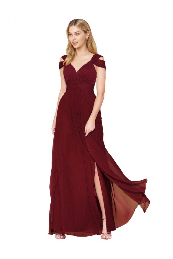 Best Off the Shoulder Long Chiffon Prom Dress with Side Slit UK