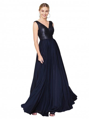 Best High Neck V-Neck Long Chiffon Prom Dress with Sequin Top UK