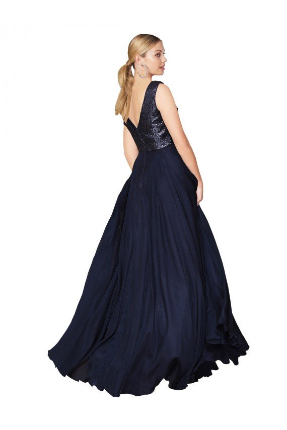 Best High Neck V-Neck Long Chiffon Prom Dress with Sequin Top UK