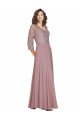 Best Hand-Beaded Bodice V-Neckline Long Sleeves Chiffon Prom Dress UK