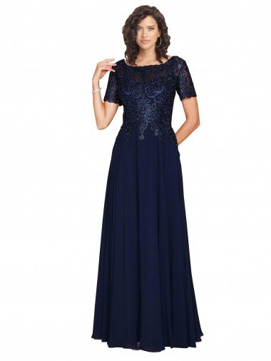 Best Short Sleeves A-Line Long Chiffon Prom Dress with Beaded Bodice UK