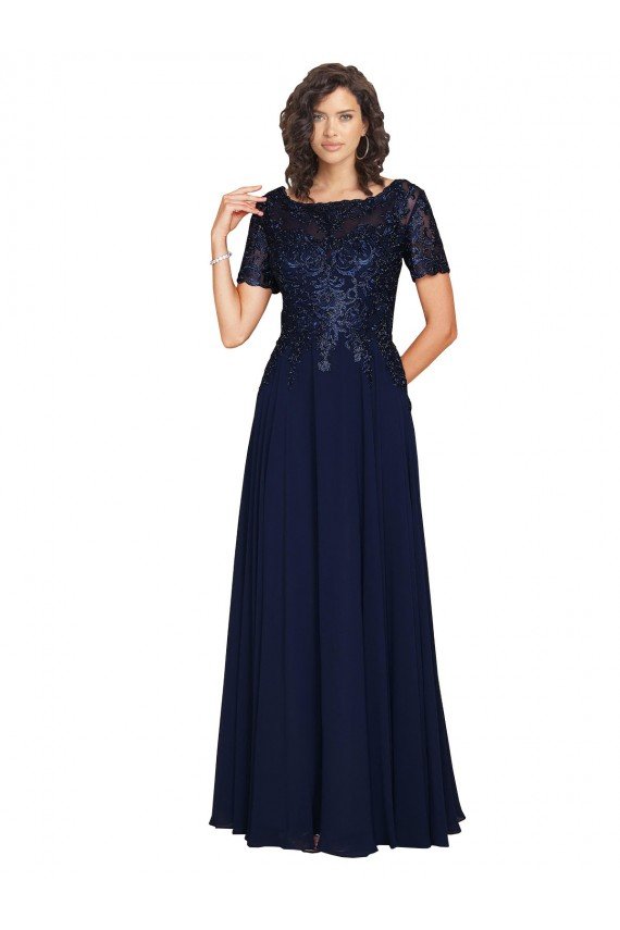 Best Short Sleeves A-Line Long Chiffon Prom Dress with Beaded Bodice UK