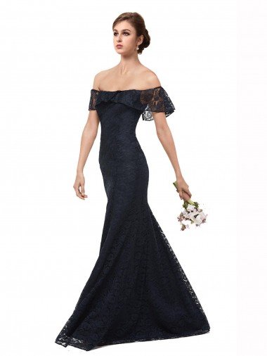 Best Off the Shoulder Long Lace Prom Dress with Flutter Sleeves UK