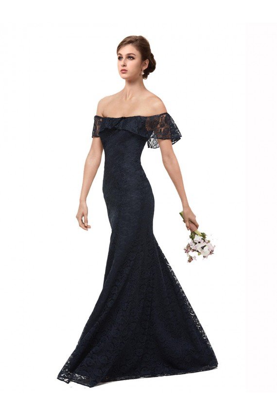 Best Off the Shoulder Long Lace Prom Dress with Flutter Sleeves UK