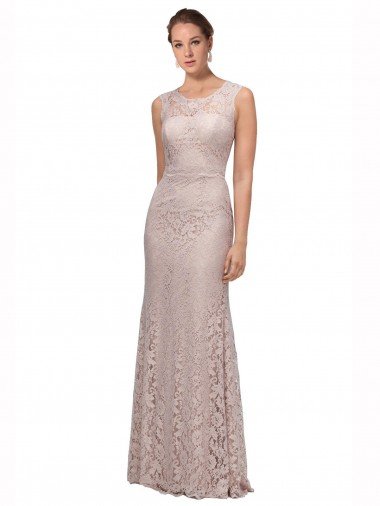 Best Long Sleeveless All Lace Prom Dress with Scoop Neckline UK