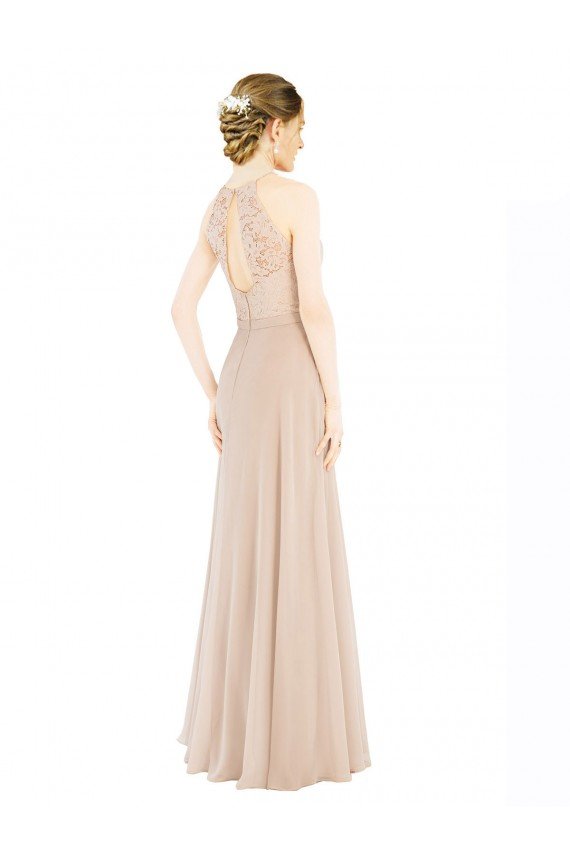 Best High Halter Neck Illusion Lace Prom Dress with Chiffon Skirt and Keyhole Back UK