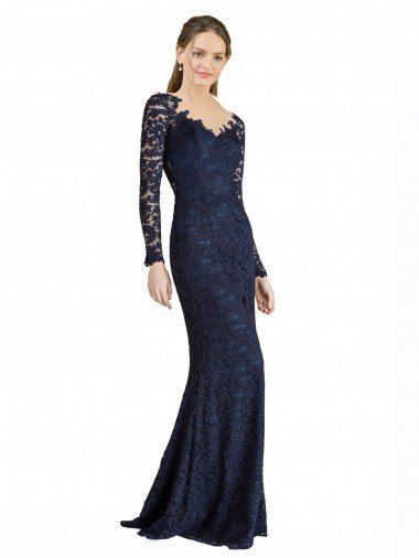 Best Illusion Long Sleeves Lace Prom Dress with Sheer Keyhole Back UK