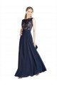 Best Bateaux Neckline A-Line Lace Prom Dress with Top Nude Layer UK