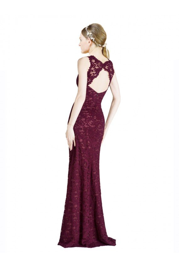 Best Long Lace Prom Dress with Peekaboo Bodice and Keyhole Back UK