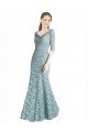 Best Half Sleeves Pleated Lace Prom Dress with Wrap-Around Portrait Neckline UK