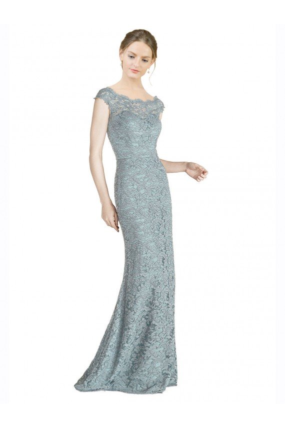 Best Off the Shoulder Mermaid Lace Prom Dress with Cap Sleeves UK