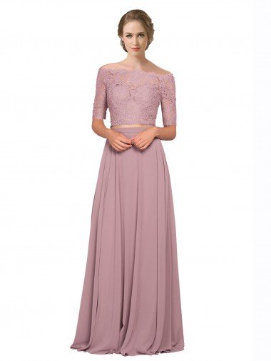 Best Off the Shoulder Lace Crop Top A-Line Chiffon Prom Dress UK
