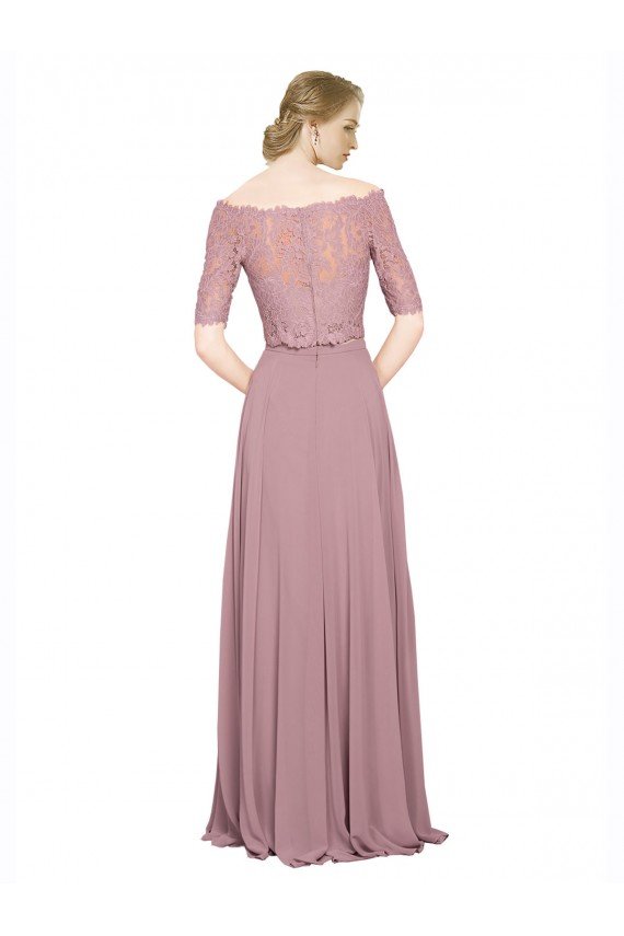Best Off the Shoulder Lace Crop Top A-Line Chiffon Prom Dress UK
