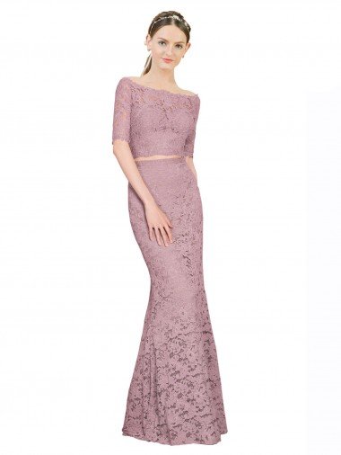 Best Short Sleeves Crop Top Mermaid Lace Prom Dress UK