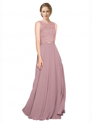 Best Long A-Line Chiffon Prom Dress with Sleeveless Lace Crop Top UK