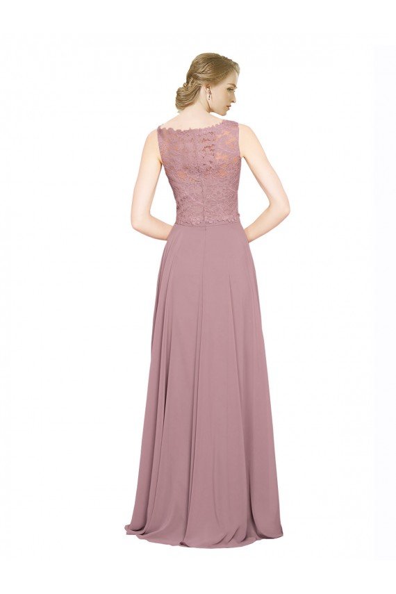 Best Long A-Line Chiffon Prom Dress with Sleeveless Lace Crop Top UK