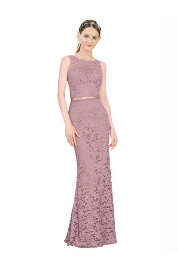 Best Sleeveless Crop Top High Neck Mermaid Lace Prom Dress UK