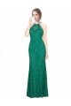 Best High Illusion Halter Neck Long Lace Prom Dress UK