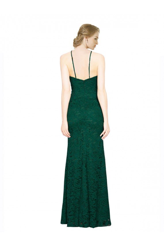Best High Illusion Halter Neck Long Lace Prom Dress UK