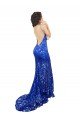 Best High Neck Long Open Back Lace Prom Dress with Train UK