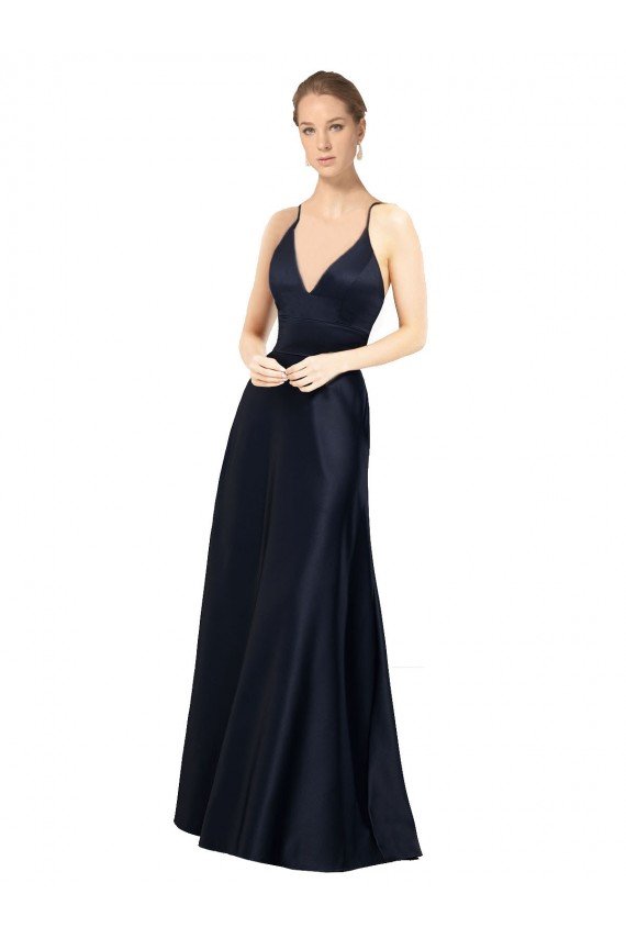 Best Sexy Satin Prom Dress with Deep V-Neckline and Strappy Back UK