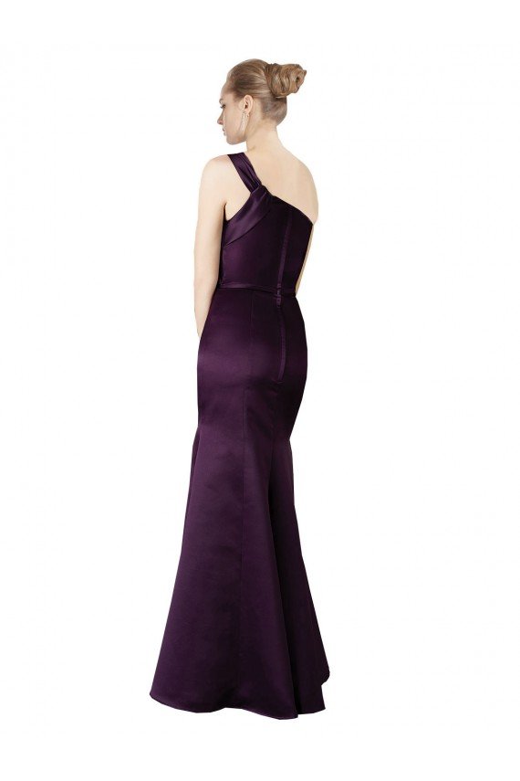 Best Long Ruched Neckline One Shoulder Satin Prom Dress UK