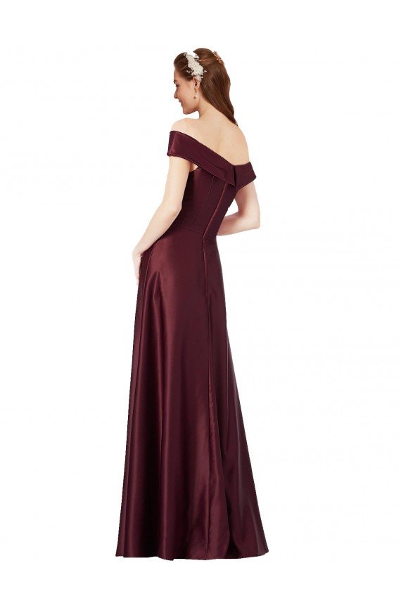 Best Long Off the Shoulder Satin Prom Dress with Thigh-high Slit UK